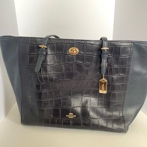 Navy Coach Tote Bag with Snakeskin Detail